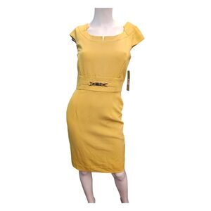 Tahari Mustard Yellow Shift Dress Womens Size 4 NEW TAGS